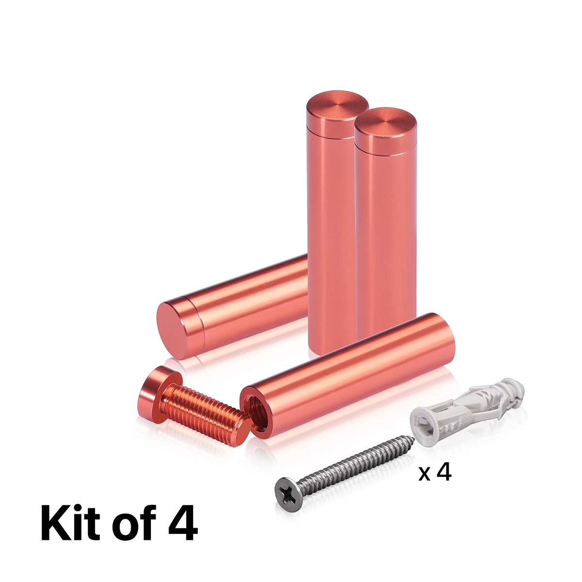 (Set of 4) 1/2'' Diameter X 2'' Barrel Length, Affordable Aluminum Standoffs, Copper Anodized Finish Standoff and (4) 2208Z Screw and (4) LANC1 Anchor for concrete/drywall (For Inside/Outside) [Required Material Hole Size: 3/8'']