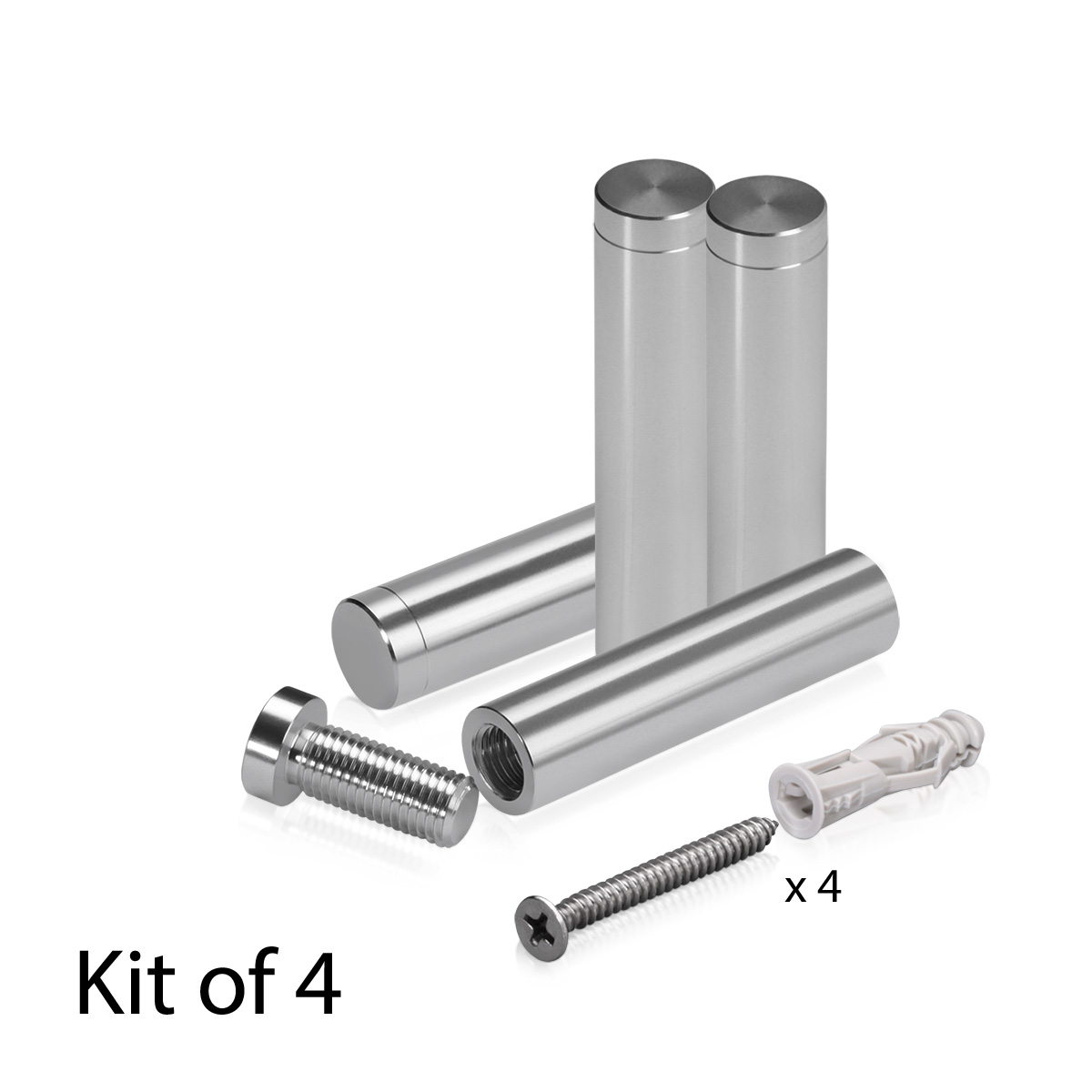 (Set of 4) 1/2'' Diameter X 2'' Barrel Length, Affordable Aluminum Standoffs, Steel Grey Anodized Finish Standoff and (4) 2208Z Screw and (4) LANC1 Anchor for concrete/drywall (For Inside/Outside) [Required Material Hole Size: 3/8'']