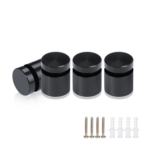 (Set of 4) 5/8'' Diameter X 1/2'' Barrel Length, Affordable Aluminum Standoffs, Black Anodized Finish Standoff and (4) 2208Z Screw and (4) LANC1 Anchor for concrete/drywall(For Inside/Outside) [Required Material Hole Size: 7/16'']