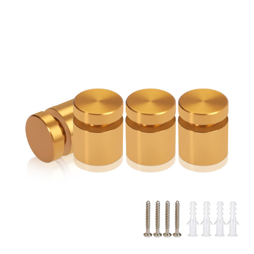 (Set of 4) 5/8'' Diameter X 1/2'' Barrel Length, Affordable Aluminum Standoffs, Gold Anodized Finish Standoff and (4) 2208Z Screw and (4) LANC1 Anchor for concrete/drywall (For Inside/Outside) [Required Material Hole Size: 7/16'']