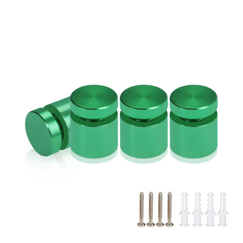 (Set of 4) 5/8'' Diameter X 1/2'' Barrel Length, Affordable Aluminum Standoffs, Green Anodized Finish Standoff and (4) 2208Z Screw and (4) LANC1 Anchor for concrete/drywall (For Inside/Outside) [Required Material Hole Size: 7/16'']