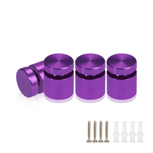 (Set of 4) 5/8'' Diameter X 1/2'' Barrel Length, Affordable Aluminum Standoffs, Purple Anodized Finish Standoff and (4) 2208Z Screw and (4) LANC1 Anchor for concrete/drywall (For Inside/Outside) [Required Material Hole Size: 7/16'']