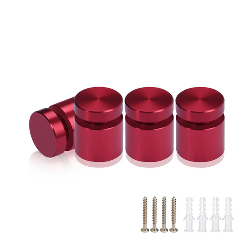 (Set of 4) 5/8'' Diameter X 1/2'' Barrel Length, Affordable Aluminum Standoffs, Cherry Red Anodized Finish Standoff and (4) 2208Z Screw and (4) LANC1 Anchor for concrete/drywall (For Inside/Outside) [Required Material Hole Size: 7/16'']