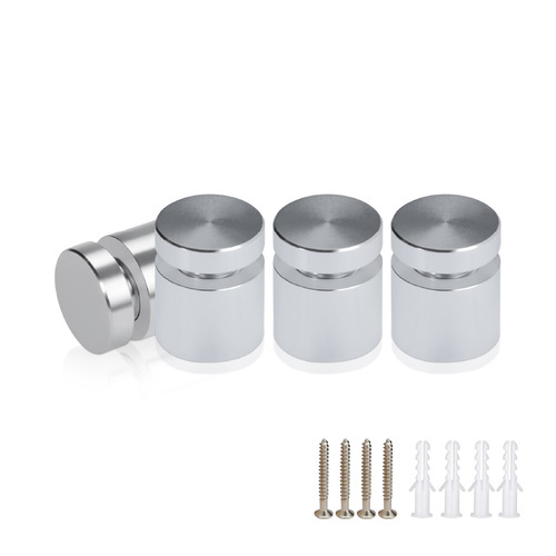 (Set of 4) 5/8'' Diameter X 1/2'' Barrel Length, Affordable Aluminum Standoffs, Silver Anodized Finish Standoff and (4) 2208Z Screw and (4) LANC1 Anchor for concrete/drywall (For Inside/Outside) [Required Material Hole Size: 7/16'']