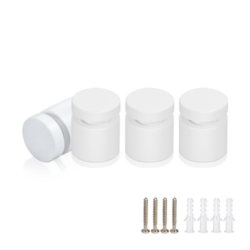 (Set of 4) 5/8'' Diameter X 1/2'' Barrel Length, Affordable Aluminum Standoffs, White Coated Finish Standoff and (4) 2208Z Screw and (4) LANC1 Anchor for concrete/drywall (For Inside/Outside) [Required Material Hole Size: 7/16'']