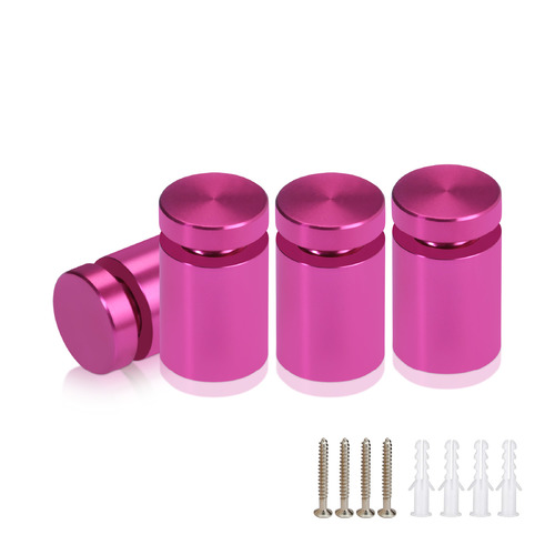 (Set of 4) 5/8'' Diameter X 3/4'' Barrel Length, Affordable Aluminum Standoffs, Rosy Pink Anodized Finish Standoff and (4) 2208Z Screw and (4) LANC1 Anchor for concrete/drywall (For Inside/Outside) [Required Material Hole Size: 7/16'']