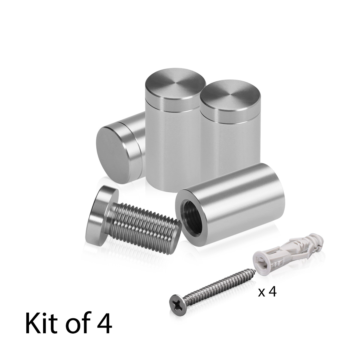 (Set of 4) 5/8'' Diameter X 3/4'' Barrel Length, Affordable Aluminum Standoffs, Steel Grey Anodized Finish Standoff and (4) 2208Z Screw and (4) LANC1 Anchor for concrete/drywall (For Inside/Outside) [Required Material Hole Size: 7/16'']