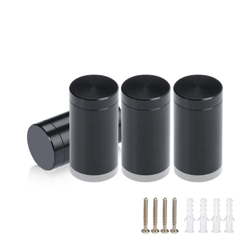 (Set of 4) 5/8'' Diameter X 1'' Barrel Length, Affordable Aluminum Standoffs, Black Anodized Finish Standoff and (4) 2208Z Screw and (4) LANC1 Anchor for concrete/drywall (For Inside/Outside) [Required Material Hole Size: 7/16'']