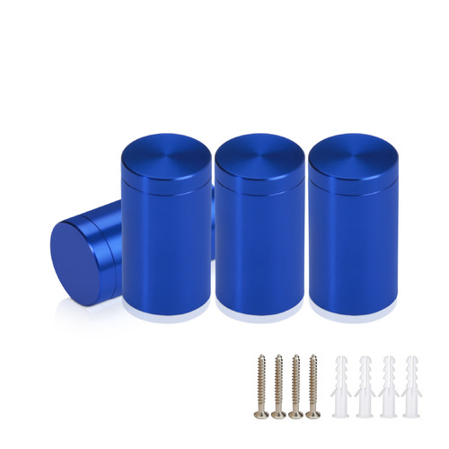 (Set of 4) 5/8'' Diameter X 1'' Barrel Length, Affordable Aluminum Standoffs, Blue Anodized Finish Standoff and (4) 2208Z Screw and (4) LANC1 Anchor for concrete/drywall (For Inside/Outside) [Required Material Hole Size: 7/16'']