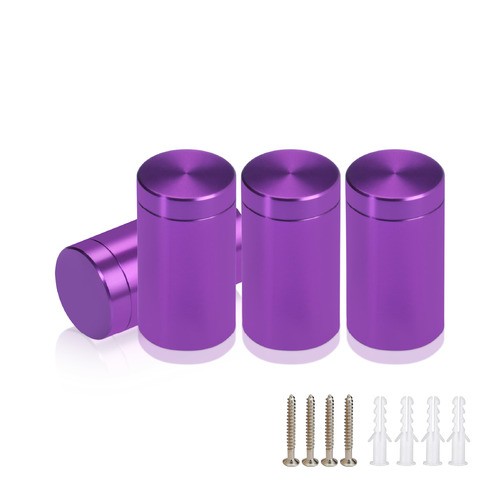 (Set of 4) 5/8'' Diameter X 1'' Barrel Length, Affordable Aluminum Standoffs, Purple Anodized Finish Standoff and (4) 2208Z Screw and (4) LANC1 Anchor for concrete/drywall (For Inside/Outside) [Required Material Hole Size: 7/16'']