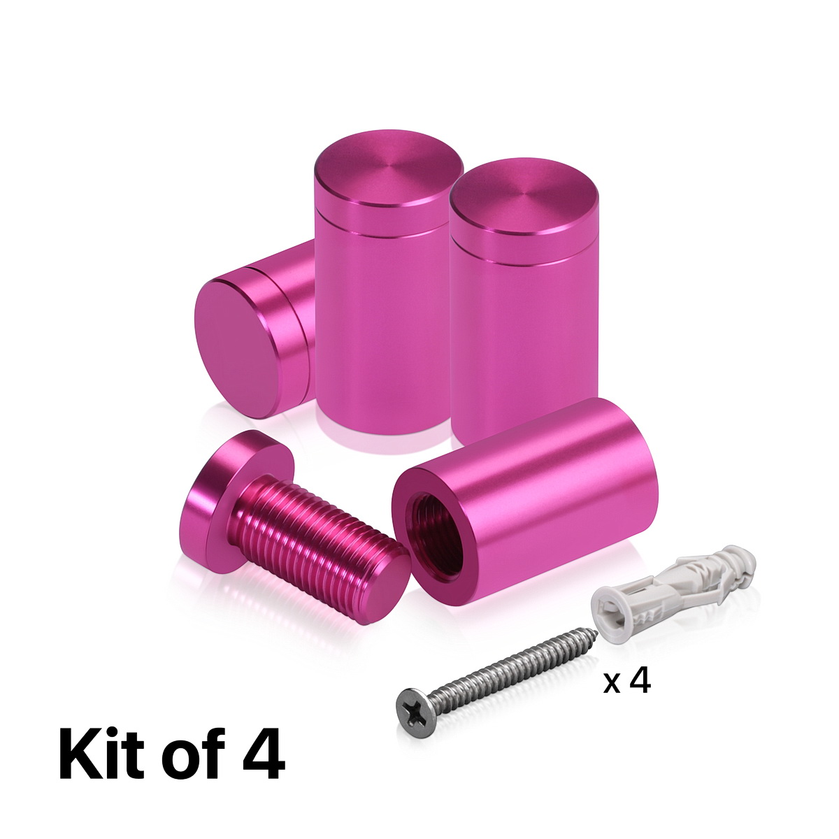 (Set of 4) 5/8'' Diameter X 1'' Barrel Length, Affordable Aluminum Standoffs, Rosy Pink Anodized Finish Standoff and (4) 2208Z Screw and (4) LANC1 Anchor for concrete/drywall (For Inside/Outside) [Required Material Hole Size: 7/16'']