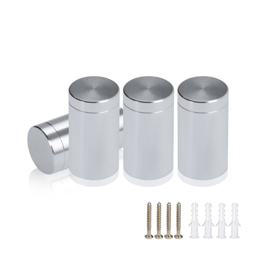 (Set of 4) 5/8'' Diameter X 1'' Barrel Length, Affordable Aluminum Standoffs, Silver Anodized Finish Standoff and (4) 2208Z Screw and (4) LANC1 Anchor for concrete/drywall (For Inside/Outside) [Required Material Hole Size: 7/16'']