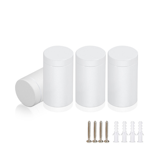 (Set of 4) 5/8'' Diameter X 1'' Barrel Length, Affordable Aluminum Standoffs, White Coated Finish Standoff and (4) 2208Z Screw and (4) LANC1 Anchor for concrete/drywall (For Inside/Outside) [Required Material Hole Size: 7/16'']