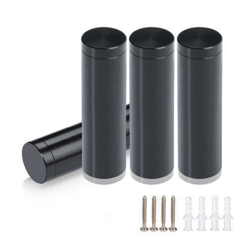 (Set of 4) 5/8'' Diameter X 2'' Barrel Length, Affordable Aluminum Standoffs, Black Anodized Finish Standoff and (4) 2208Z Screw and (4) LANC1 Anchor for concrete/drywall (For Inside/Outside) [Required Material Hole Size: 7/16'']