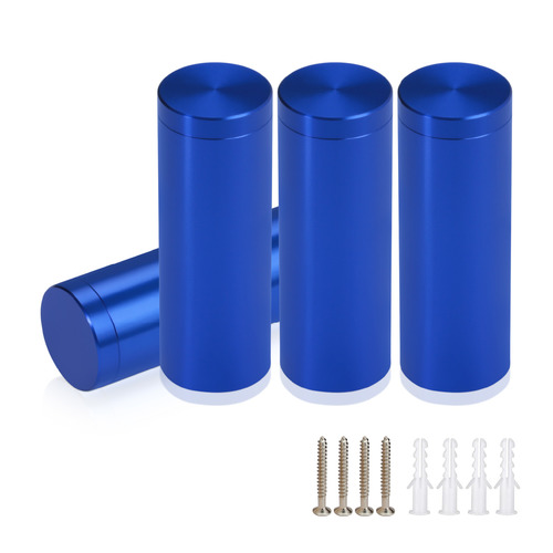 (Set of 4) 5/8'' Diameter X 2'' Barrel Length, Affordable Aluminum Standoffs, Blue Anodized Finish Standoff and (4) 2208Z Screw and (4) LANC1 Anchor for concrete/drywall (For Inside/Outside) [Required Material Hole Size: 7/16'']