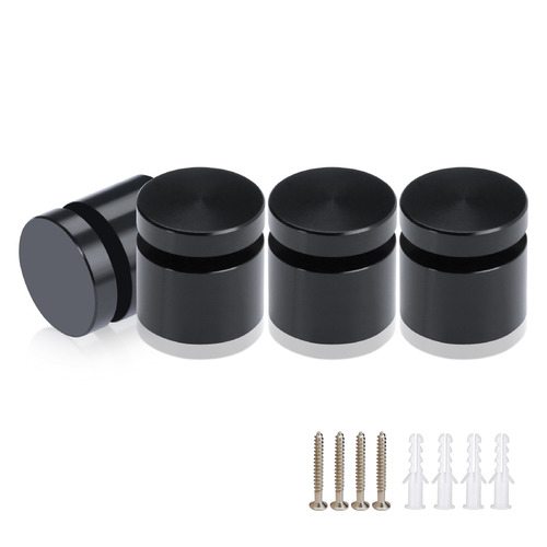 (Set of 4) 3/4'' Diameter X 1/2'' Barrel Length, Affordable Aluminum Standoffs, Black Anodized Finish Standoff and (4) 2216Z Screws and (4) LANC1 Anchors for concrete/drywall (For Inside/Outside) [Required Material Hole Size: 7/16'']