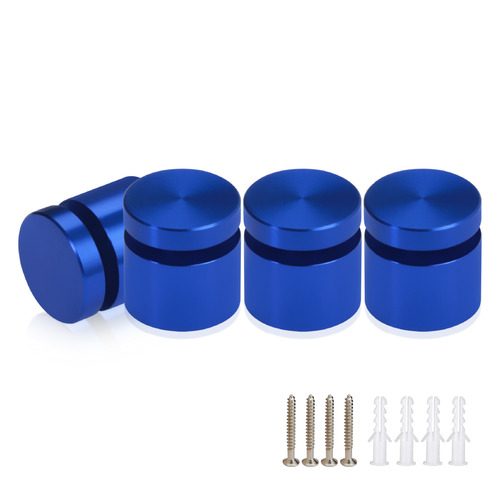 (Set of 4) 3/4'' Diameter X 1/2'' Barrel Length, Affordable Aluminum Standoffs, Blue Anodized Finish Standoff and (4) 2216Z Screws and (4) LANC1 Anchors for concrete/drywall (For Inside/Outside) [Required Material Hole Size: 7/16'']