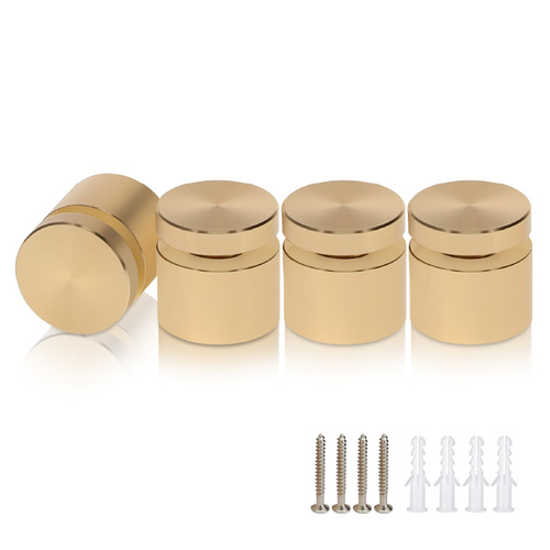 (Set of 4) 3/4'' Diameter X 1/2'' Barrel Length, Affordable Aluminum Standoffs, Champagne Anodized Finish Standoff and (4) 2216Z Screws and (4) LANC1 Anchors for concrete/drywall (For Inside/Outside) [Required Material Hole Size: 7/16'']