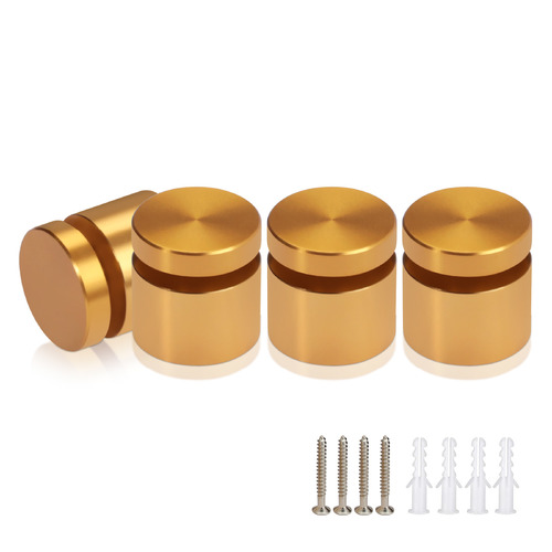 (Set of 4) 3/4'' Diameter X 1/2'' Barrel Length, Affordable Aluminum Standoffs, Gold Anodized Finish Standoff and (4) 2216Z Screws and (4) LANC1 Anchors for concrete/drywall (For Inside/Outside) [Required Material Hole Size: 7/16'']