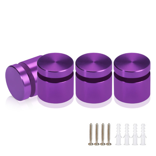 (Set of 4) 3/4'' Diameter X 1/2'' Barrel Length, Affordable Aluminum Standoffs, Purple Anodized Finish Standoff and (4) 2216Z Screws and (4) LANC1 Anchors for concrete/drywall (For Inside/Outside) [Required Material Hole Size: 7/16'']