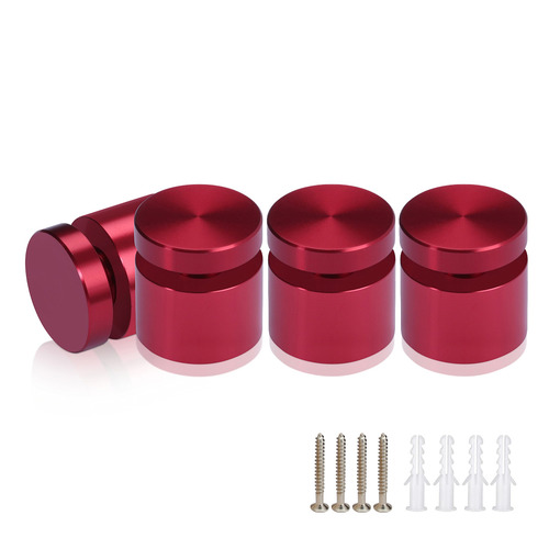 (Set of 4) 3/4'' Diameter X 1/2'' Barrel Length, Affordable Aluminum Standoffs, Cherry Red Anodized Finish Standoff and (4) 2216Z Screws and (4) LANC1 Anchors for concrete/drywall (For Inside/Outside) [Required Material Hole Size: 7/16'']