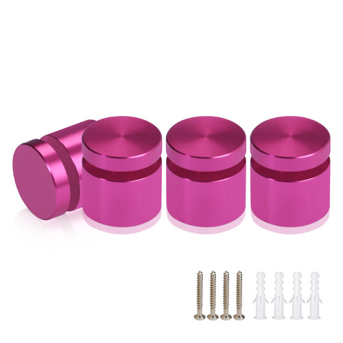 (Set of 4) 3/4'' Diameter X 1/2'' Barrel Length, Affordable Aluminum Standoffs, Rosy Pink Anodized Finish Standoff and (4) 2216Z Screws and (4) LANC1 Anchors for concrete/drywall (For Inside/Outside) [Required Material Hole Size: 7/16'']