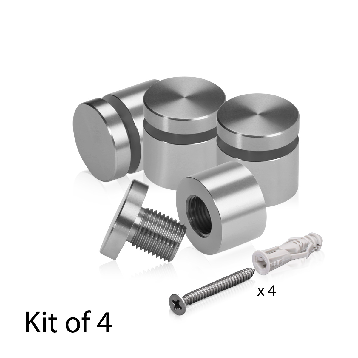 (Set of 4) 3/4'' Diameter X 1/2'' Barrel Length, Affordable Aluminum Standoffs, Steel Grey Anodized Finish Standoff and (4) 2216Z Screws and (4) LANC1 Anchors for concrete/drywall (For Inside/Outside) [Required Material Hole Size: 7/16'']