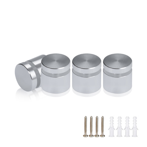 (Set of 4) 3/4'' Diameter X 1/2'' Barrel Length, Affordable Aluminum Standoffs, Silver Anodized Finish Standoff and (4) 2216Z Screws and (4) LANC1 Anchors for concrete/drywall (For Inside/Outside) [Required Material Hole Size: 7/16'']