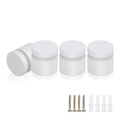 (Set of 4) 3/4'' Diameter X 1/2'' Barrel Length, Affordable Aluminum Standoffs, White Coated Finish Standoff and (4) 2216Z Screws and (4) LANC1 Anchors for concrete/drywall (For Inside/Outside) [Required Material Hole Size: 7/16'']