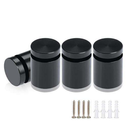 (Set of 4) 3/4'' Diameter X 3/4'' Barrel Length, Affordable Aluminum Standoffs, Black Anodized Finish Standoff and (4) 2216Z Screws and (4) LANC1 Anchors for concrete/drywall (For Inside/Outside) [Required Material Hole Size: 7/16'']