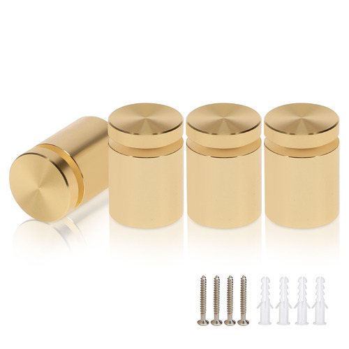 (Set of 4) 3/4'' Diameter X 3/4'' Barrel Length, Affordable Aluminum Standoffs, Champagne Anodized Finish Standoff and (4) 2216Z Screws and (4) LANC1 Anchors for concrete/drywall (For Inside/Outside) [Required Material Hole Size: 7/16'']