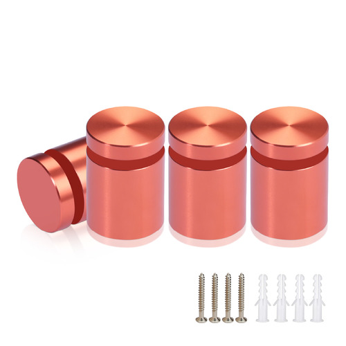 (Set of 4) 3/4'' Diameter X 3/4'' Barrel Length, Affordable Aluminum Standoffs, Copper Anodized Finish Standoff and (4) 2216Z Screws and (4) LANC1 Anchors for concrete/drywall (For Inside/Outside) [Required Material Hole Size: 7/16'']