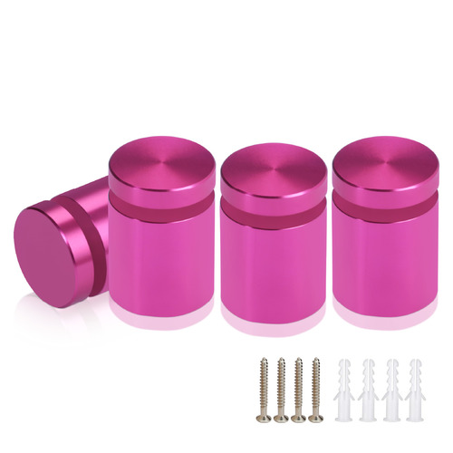 (Set of 4) 3/4'' Diameter X 3/4'' Barrel Length, Affordable Aluminum Standoffs, Rosy Pink Anodized Finish Standoff and (4) 2216Z Screws and (4) LANC1 Anchors for concrete/drywall (For Inside/Outside) [Required Material Hole Size: 7/16'']