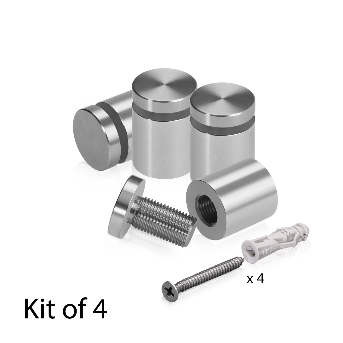 (Set of 4) 3/4'' Diameter X 3/4'' Barrel Length, Affordable Aluminum Standoffs, Steel Grey Anodized Finish Standoff and (4) 2216Z Screws and (4) LANC1 Anchors for concrete/drywall (For Inside/Outside) [Required Material Hole Size: 7/16'']