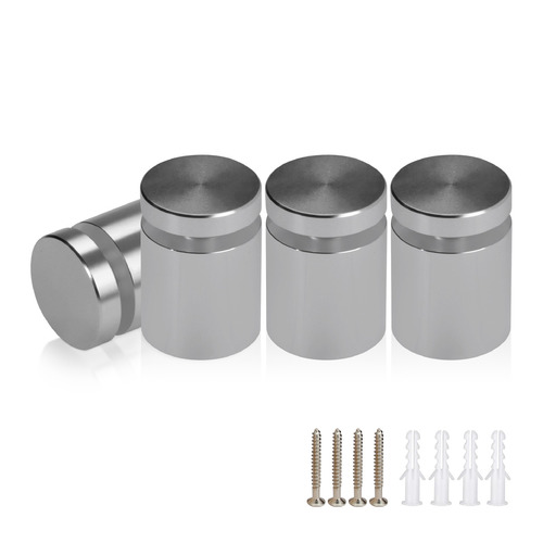 (Set of 4) 3/4'' Diameter X 3/4'' Barrel Length, Affordable Aluminum Standoffs, Steel Grey Anodized Finish Standoff and (4) 2216Z Screws and (4) LANC1 Anchors for concrete/drywall (For Inside/Outside) [Required Material Hole Size: 7/16'']