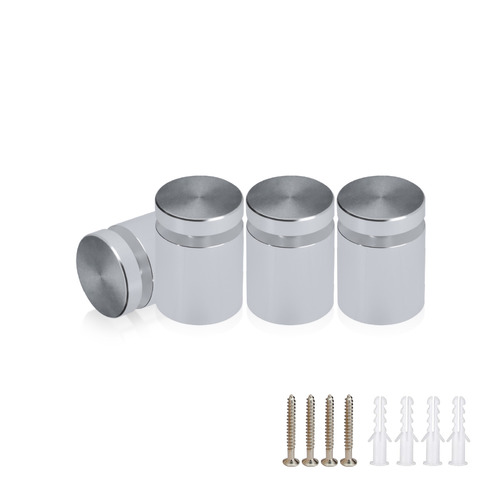 (Set of 4) 3/4'' Diameter X 3/4'' Barrel Length, Affordable Aluminum Standoffs, Silver Anodized Finish Standoff and (4) 2216Z Screws and (4) LANC1 Anchors for concrete/drywall (For Inside/Outside) [Required Material Hole Size: 7/16'']