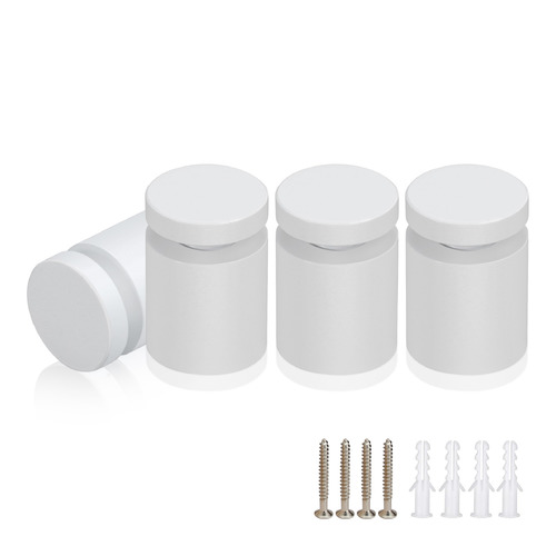 (Set of 4) 3/4'' Diameter X 3/4'' Barrel Length, Affordable Aluminum Standoffs, White Coated Finish Standoff and (4) 2216Z Screws and (4) LANC1 Anchors for concrete/drywall (For Inside/Outside) [Required Material Hole Size: 7/16'']
