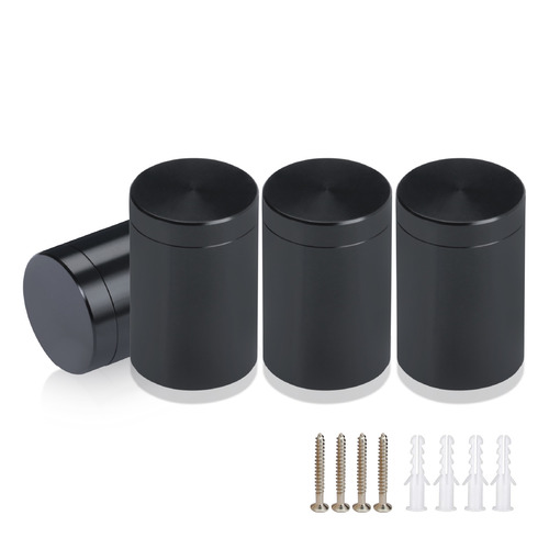 (Set of 4) 3/4'' Diameter X 1'' Barrel Length, Affordable Aluminum Standoffs, Black Anodized Finish Standoff and (4) 2216Z Screws and (4) LANC1 Anchors for concrete/drywall (For Inside/Outside) [Required Material Hole Size: 7/16'']