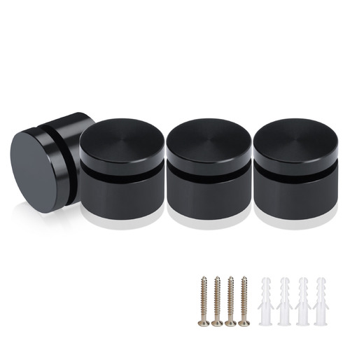 (Set of 4) 1'' Diameter X 1/2'' Barrel Length, Affordable Aluminum Standoffs, Black Anodized Finish Standoff and (4) 2216Z Screws and (4) LANC1 Anchors for concrete/drywall (For Inside/Outside) [Required Material Hole Size: 7/16'']