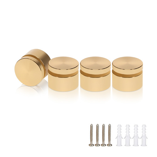 (Set of 4) 1'' Diameter X 1/2'' Barrel Length, Affordable Aluminum Standoffs, Champagne Anodized Finish Standoff and (4) 2216Z Screws and (4) LANC1 Anchors for concrete/drywall (For Inside/Outside) [Required Material Hole Size: 7/16'']