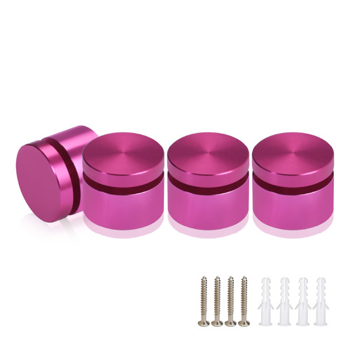 (Set of 4) 1'' Diameter X 1/2'' Barrel Length, Affordable Aluminum Standoffs, Rosy Pink Anodized Finish Standoff and (4) 2216Z Screws and (4) LANC1 Anchors for concrete/drywall (For Inside/Outside) [Required Material Hole Size: 7/16'']