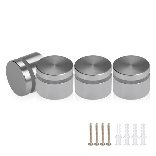 (Set of 4) 1'' Diameter X 1/2'' Barrel Length, Affordable Aluminum Standoffs, Steel Grey Anodized Finish Standoff and (4) 2216Z Screws and (4) LANC1 Anchors for concrete/drywall (For Inside/Outside) [Required Material Hole Size: 7/16'']
