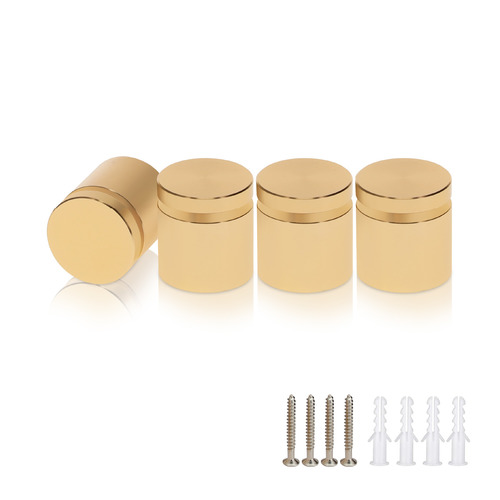 (Set of 4) 1'' Diameter X 3/4'' Barrel Length, Affordable Aluminum Standoffs, Champagne Anodized Finish Standoff and (4) 2216Z Screws and (4) LANC1 Anchors for concrete/drywall (For Inside/Outside) [Required Material Hole Size: 7/16'']