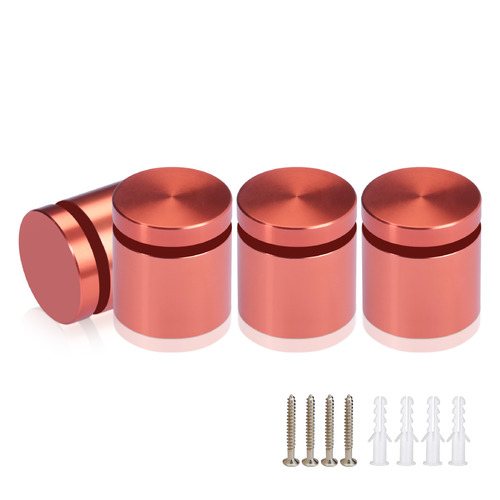 (Set of 4) 1'' Diameter X 3/4'' Barrel Length, Affordable Aluminum Standoffs, Copper Anodized Finish Standoff and (4) 2216Z Screws and (4) LANC1 Anchors for concrete/drywall (For Inside/Outside) [Required Material Hole Size: 7/16'']
