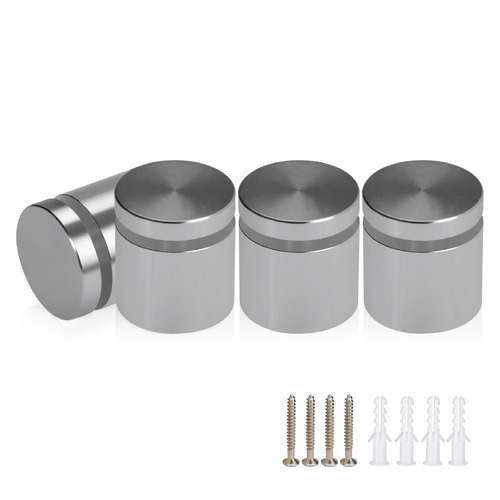 (Set of 4) 1'' Diameter X 3/4'' Barrel Length, Affordable Aluminum Standoffs, Steel Grey Anodized Finish Standoff and (4) 2216Z Screws and (4) LANC1 Anchors for concrete/drywall (For Inside/Outside) [Required Material Hole Size: 7/16'']