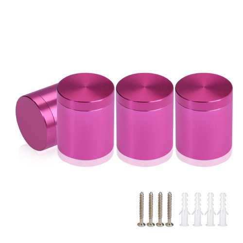 (Set of 4) 1'' Diameter X 1'' Barrel Length, Affordable Aluminum Standoffs, Rosy Pink Anodized Finish Standoff and (4) 2216Z Screws and (4) LANC1 Anchors for concrete/drywall (For Inside/Outside) [Required Material Hole Size: 7/16'']