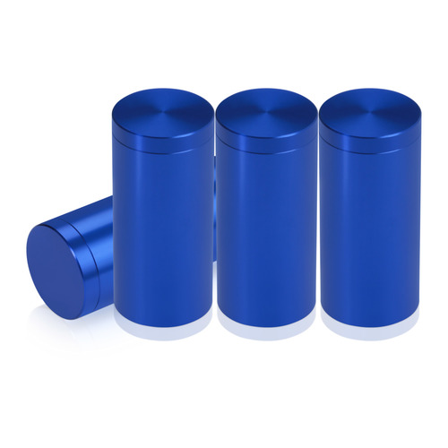 (Set of 4) 1'' Diameter X 2'' Barrel Length, Affordable Aluminum Standoffs, Blue Anodized Finish Standoff and (4) 2216Z Screws and (4) LANC1 Anchors for concrete/drywall (For Inside/Outside) [Required Material Hole Size: 7/16'']