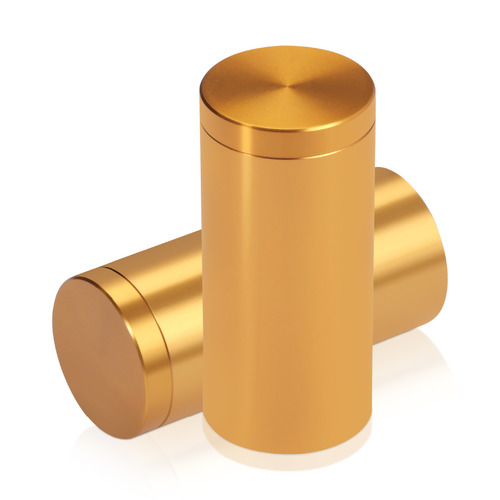 1'' Diameter X 2'' Barrel Length, Affordable Aluminum Standoffs, Gold Anodized Finish Easy Fasten Standoff (For Inside / Outside use) [Required Material Hole Size: 7/16'']