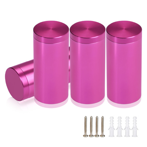 (Set of 4) 1'' Diameter X 2'' Barrel Length, Affordable Aluminum Standoffs, Rosy Pink Anodized Finish Standoff and (4) 2216Z Screws and (4) LANC1 Anchors for concrete/drywall (For Inside/Outside) [Required Material Hole Size: 7/16'']