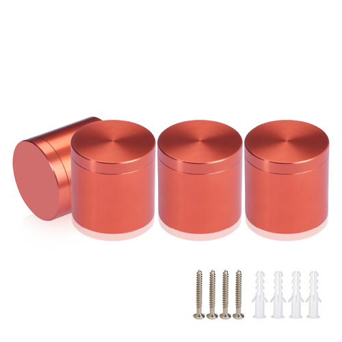 (Set of 4) 1-1/4'' Diameter X 1'' Barrel Length, Affordable Aluminum Standoffs, Copper Anodized Finish Standoff and (4) 2216Z Screws and (4) LANC1 Anchors for concrete/drywall (For Inside/Outside) [Required Material Hole Size: 7/16'']